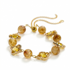 natural citrine clover bracelet with golden crystal clover charms symbolizing abundance and wealth