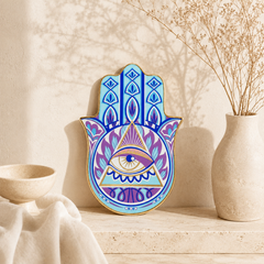 Mystic Hamsa Evil Eye Ceramic Trinket Dish with triangle eye symbol displayed as intuition and spiritual clarity decor.