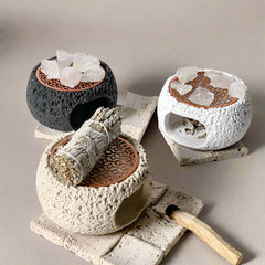 Nordic ceramic smudging burner with rose quartz on top for energy purification