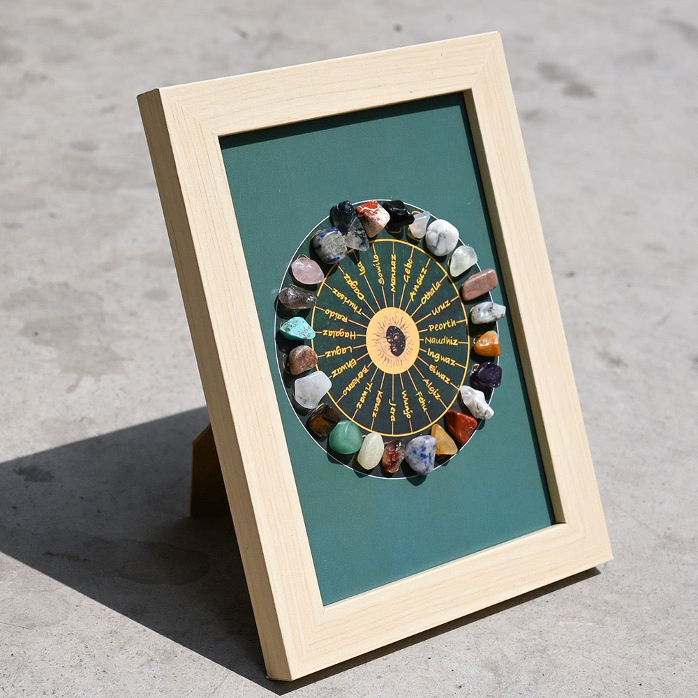 Runestone Crystal Wheel Display Frame｜Sacred Decor for Meditation & Energy Healing - Auratract