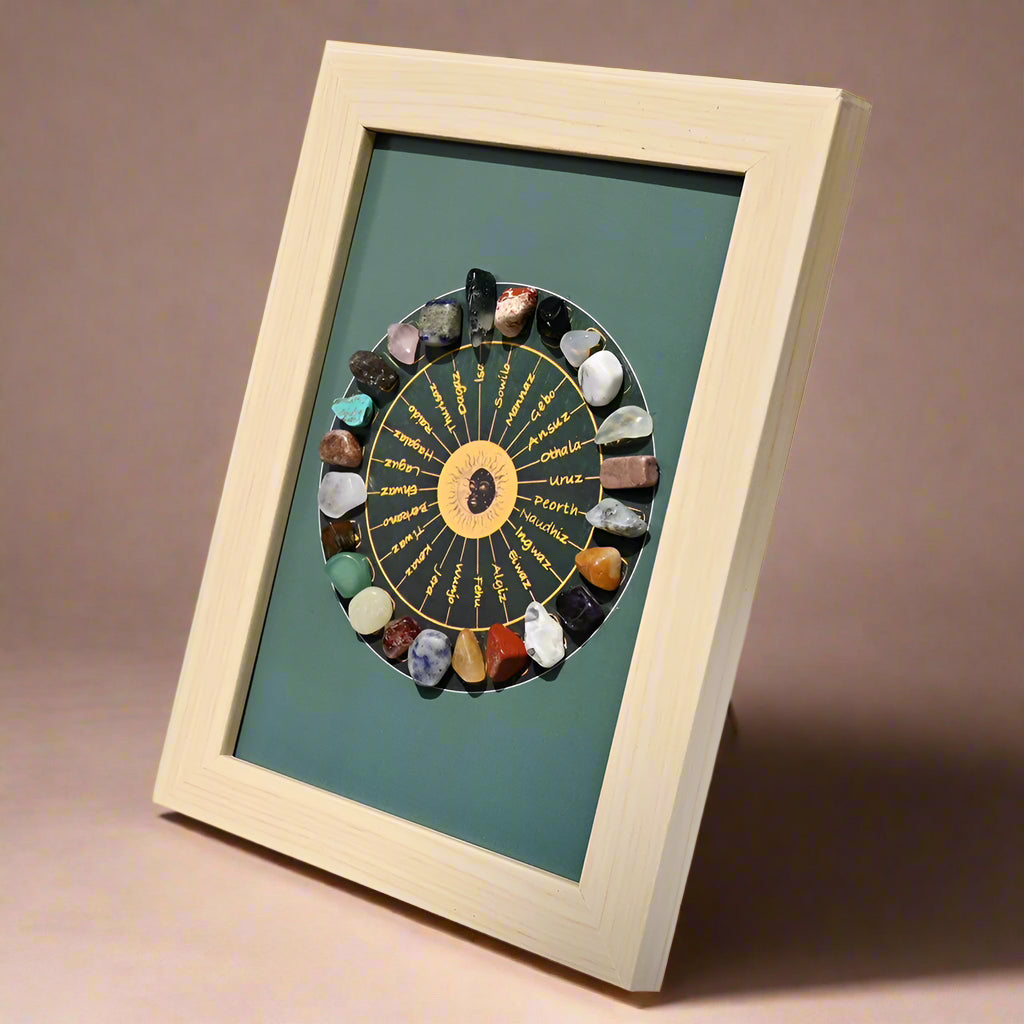 Runestone Crystal Wheel Display Frame｜Sacred Decor for Meditation & Energy Healing - Auratract