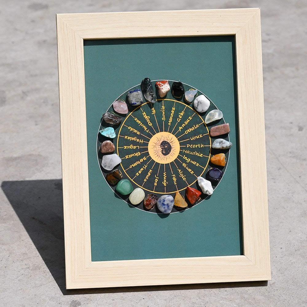 Runestone Crystal Wheel Display Frame｜Sacred Decor for Meditation & Energy Healing - Auratract