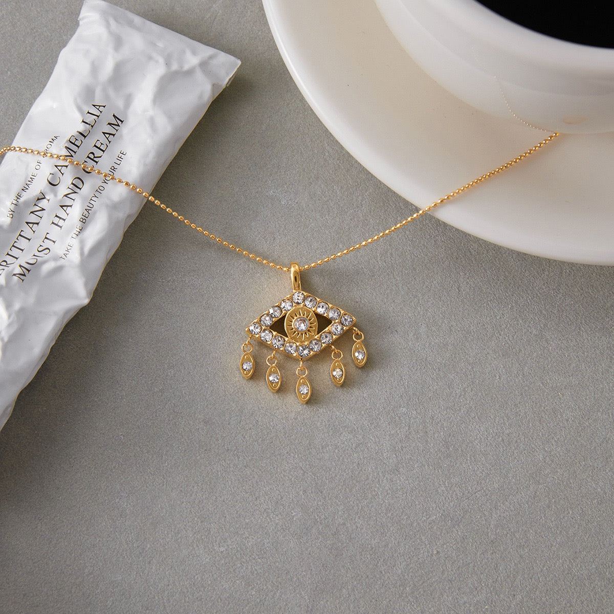 Evil eye zircon necklace in gold stainless steel