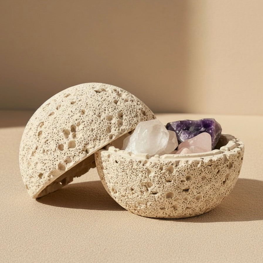 volcanic crystal cleansing bowl for holding sage, Palo Santo and crystals