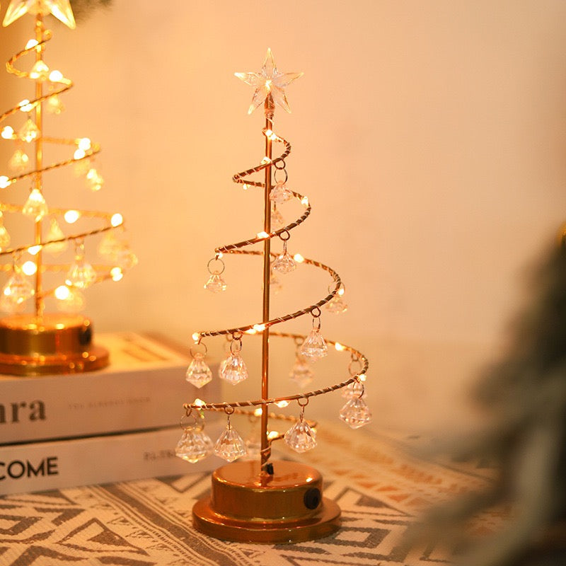 LED crystal Christmas tree night light with warm white glow