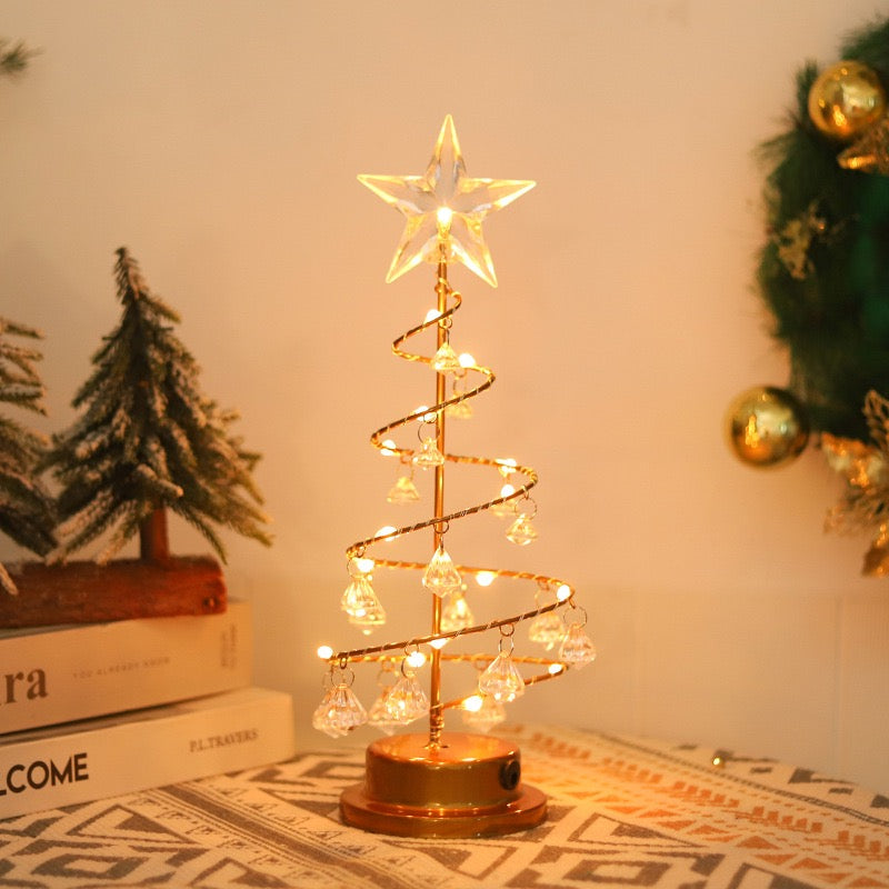 LED crystal Christmas tree night light with warm white glow