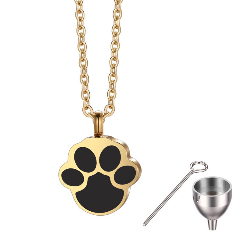 pet memorial necklace with ashes compartment and filling tools