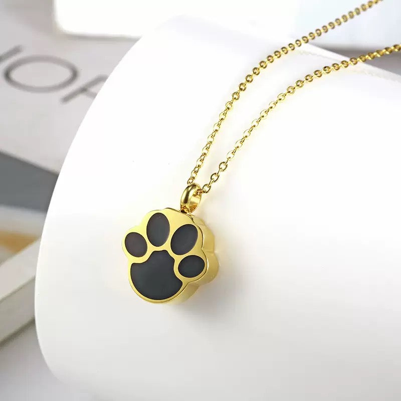 Paw Print Cremation Necklace | Pet Memorial Ash Keepsake Jewelry