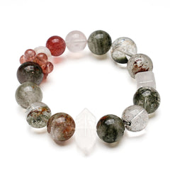 Strawberry Quartz and Green Phantom crystal bracelet with Clear Quartz for love and prosperity