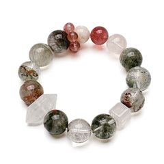 Healing crystal bracelet with Strawberry Quartz, Green Phantom, and Clear Quartz beads