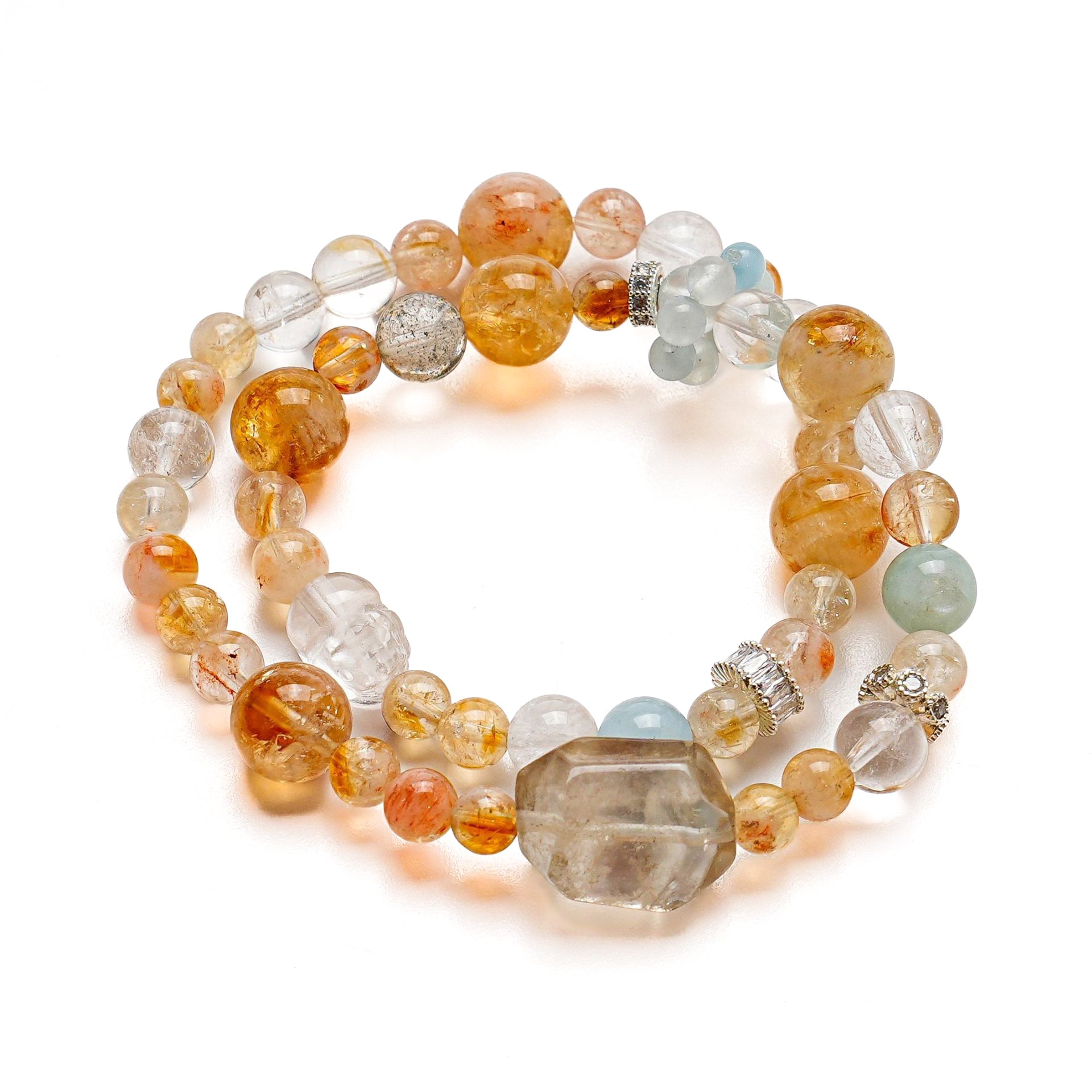 Multi-crystal gemstone bracelet with Citrine, Aquamarine, and Clear Quartz beads