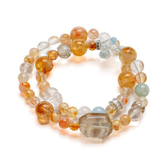 Multi-crystal gemstone bracelet with Citrine, Aquamarine, and Clear Quartz beads