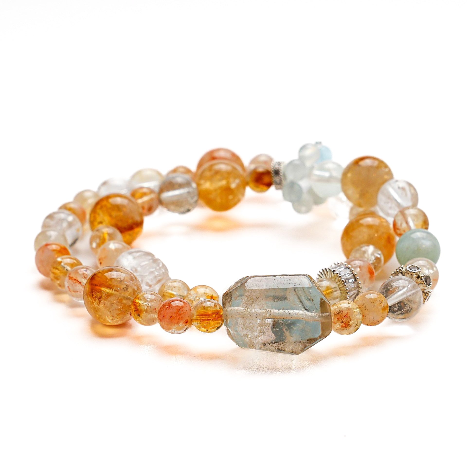 Multi-crystal gemstone bracelet with Citrine, Aquamarine, and Clear Quartz beads