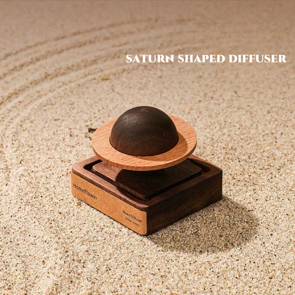 Saturn-shaped wooden aroma diffuser made of black walnut, minimalist meditation decor