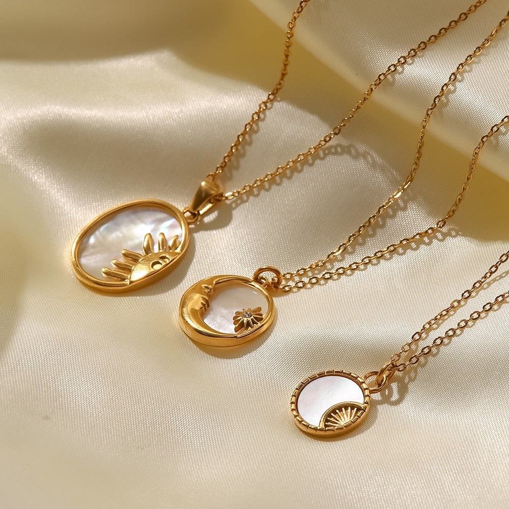 sun and moon shell necklace symbolizing balance and inner harmony