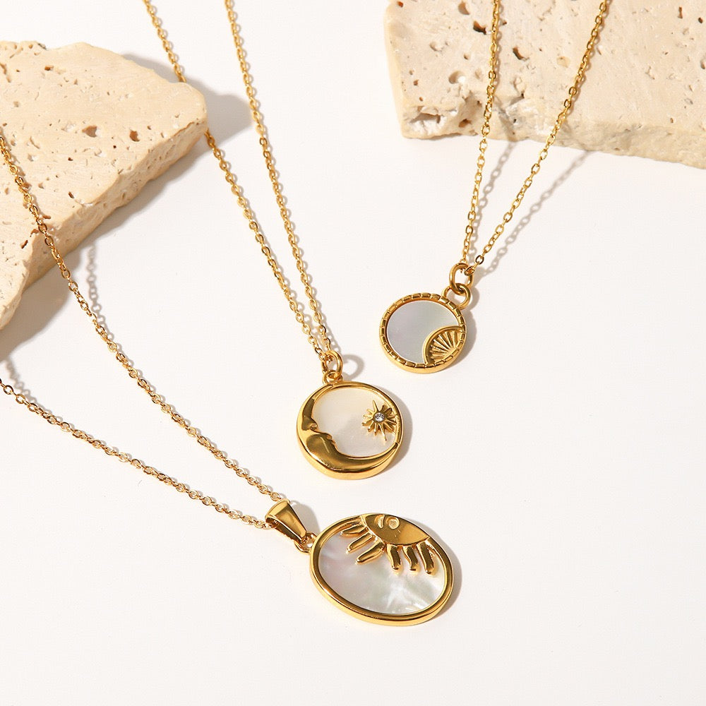 sun and moon shell necklace symbolizing balance and inner harmony