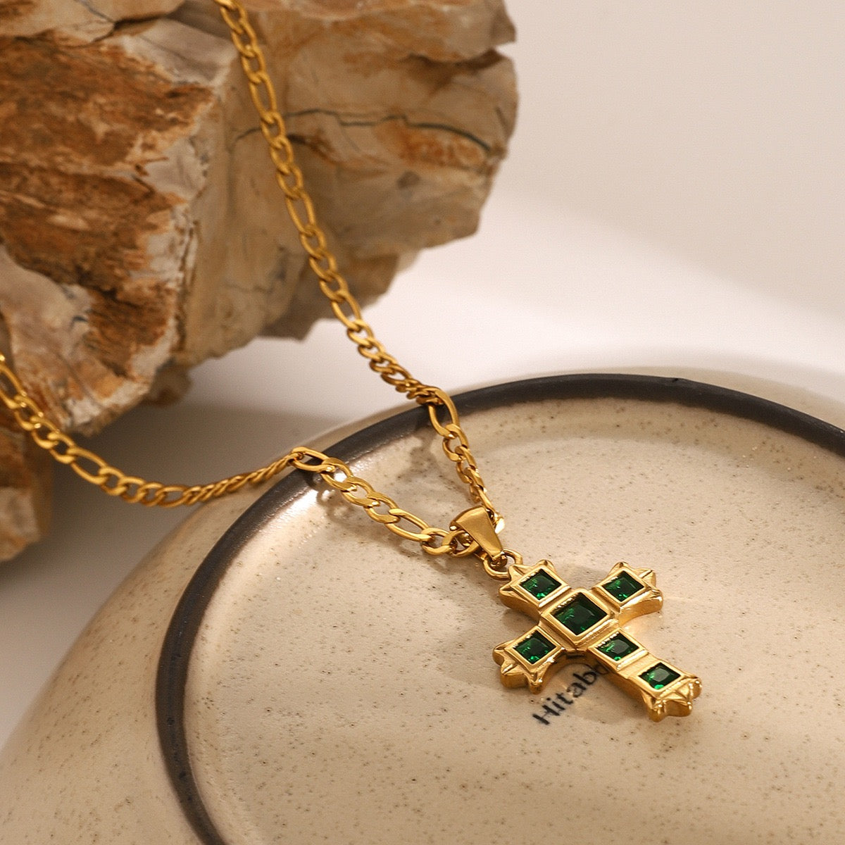green zircon cross necklace for protection