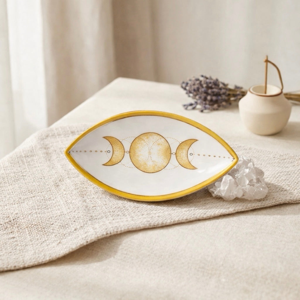 moon phase ceramic tray styled with crystals in a soft celestial home decor setting