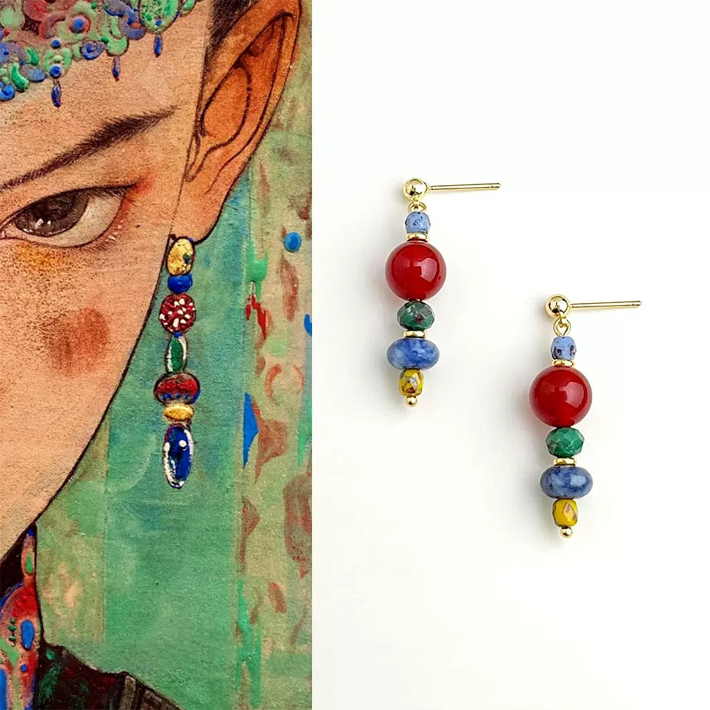 red agate and sodalite earrings inspired by bold portrait jewelry and expressive feminine energy