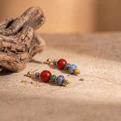 red agate and sodalite handmade earrings on natural background for courage and clarity jewelry