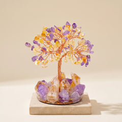 feng shui money tree with amethyst and citrine crystal chips for wealth and harmony