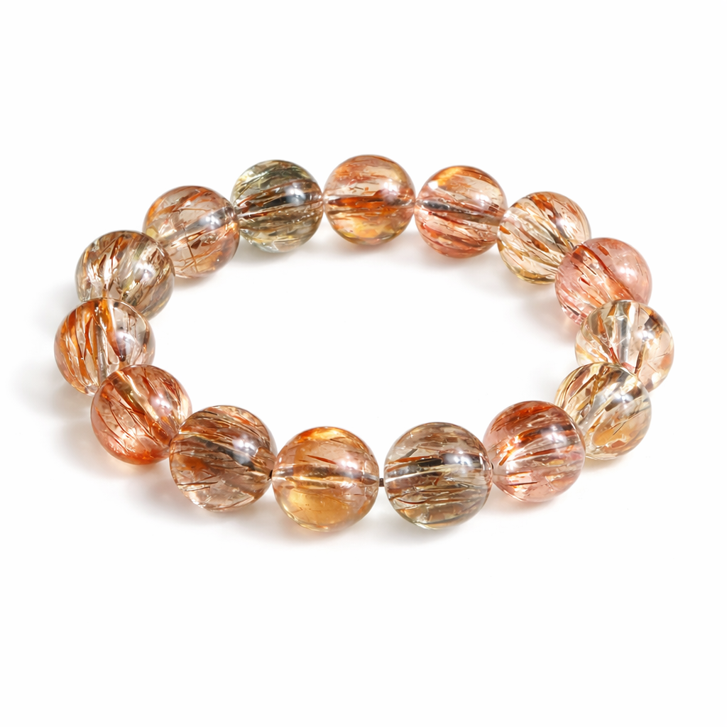 Natural black gold rutilated quartz bracelet with glossy round crystal beads for energy healing and protection