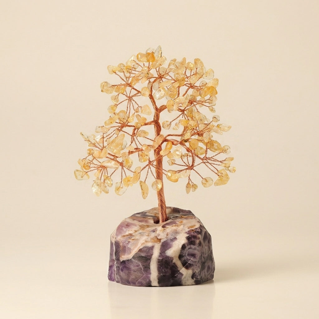 citrine feng shui crystal tree with natural amethyst base