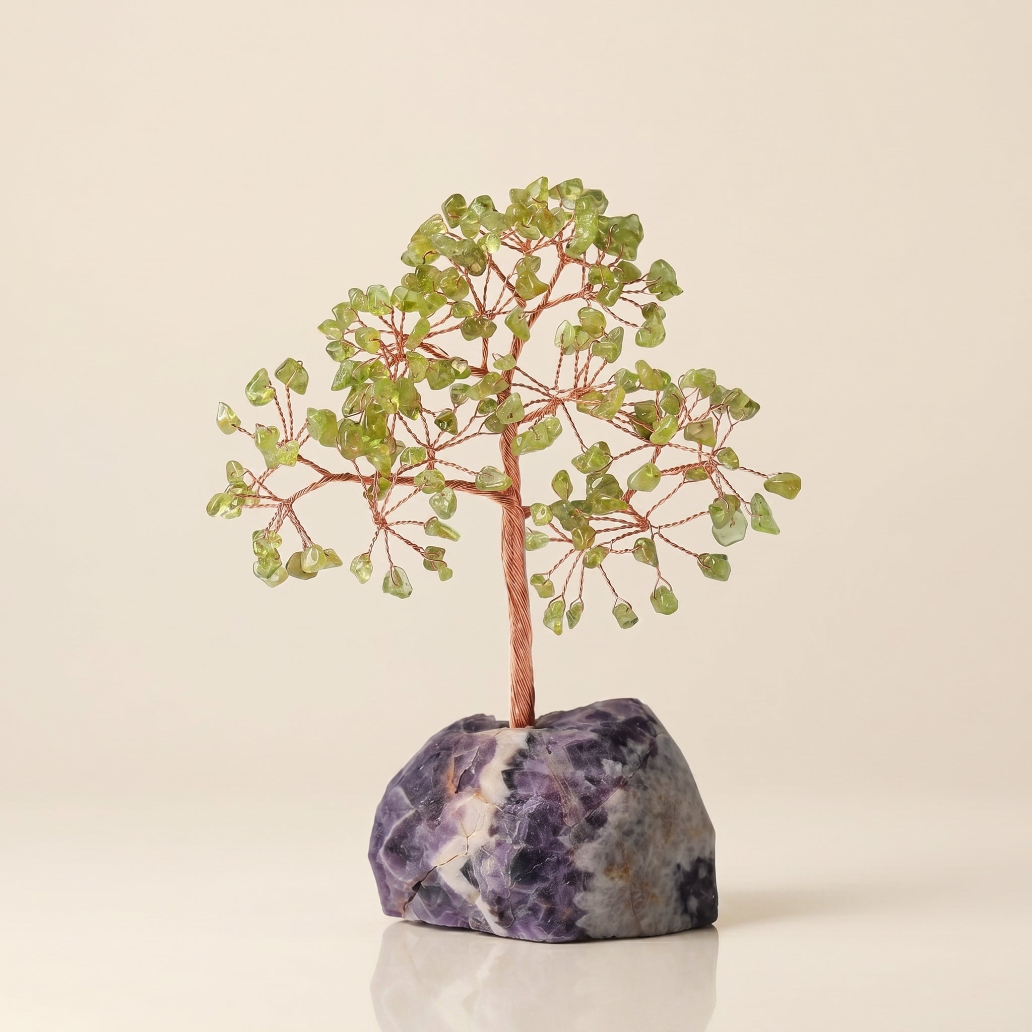 peridot feng shui crystal tree with natural amethyst base