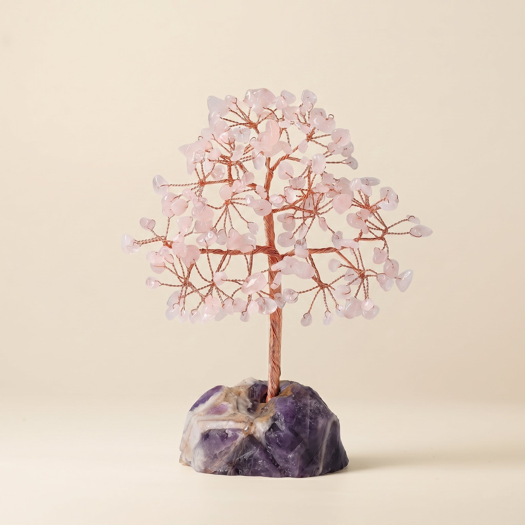 rose quartz feng shui crystal tree with natural amethyst base