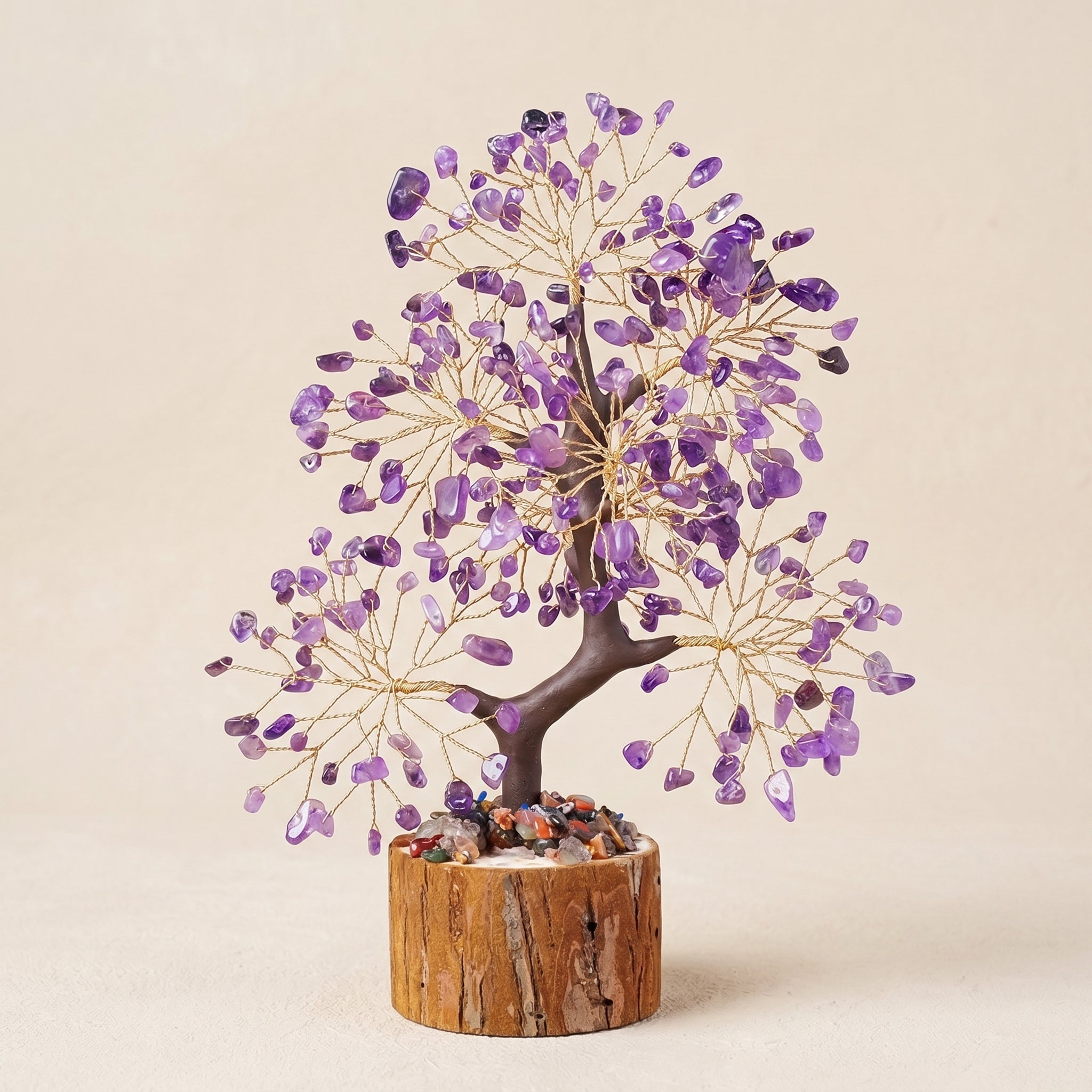 amethyst feng shui crystal tree with wooden base for spiritual calm clarity and protection