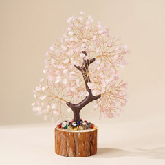 rose quartz feng shui crystal tree with wooden base for love harmony and emotional warmth