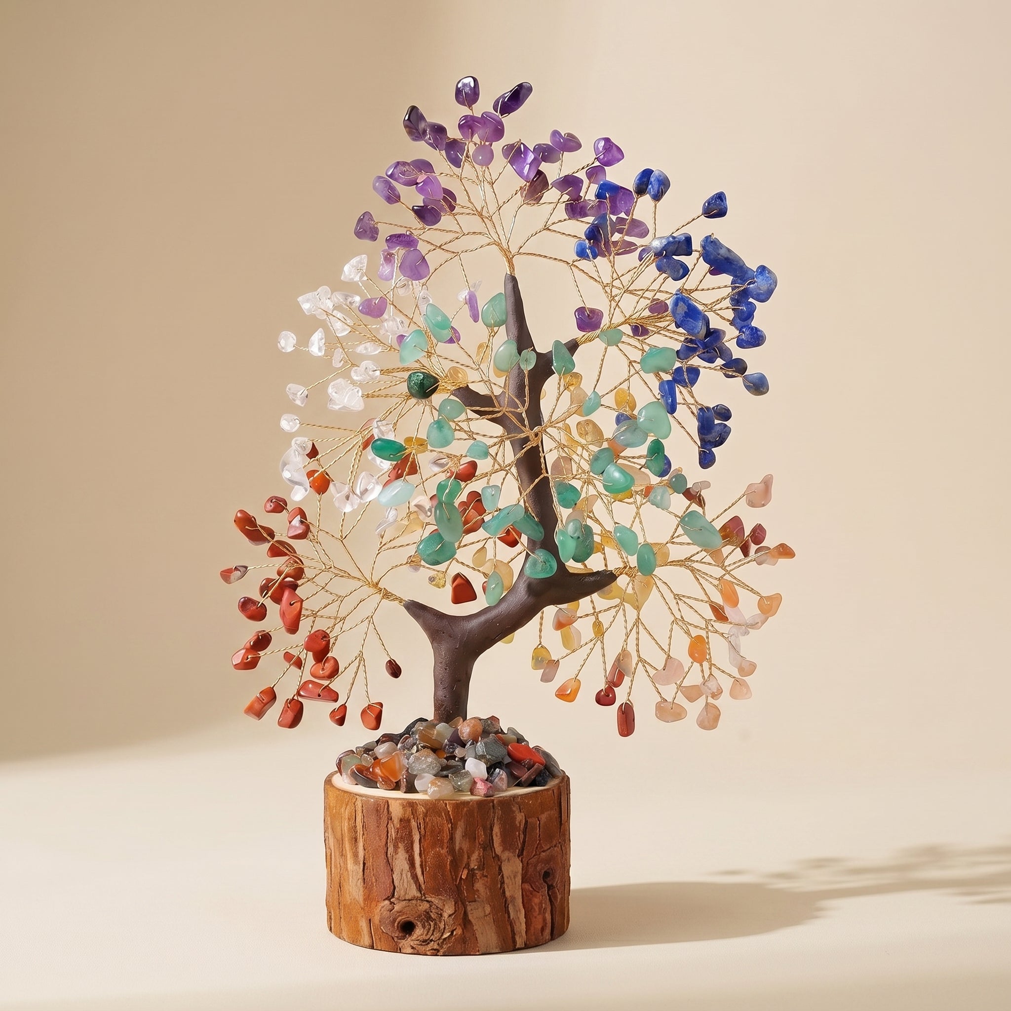 chakra feng shui crystal tree with wooden base for balance positivity and spiritual harmony