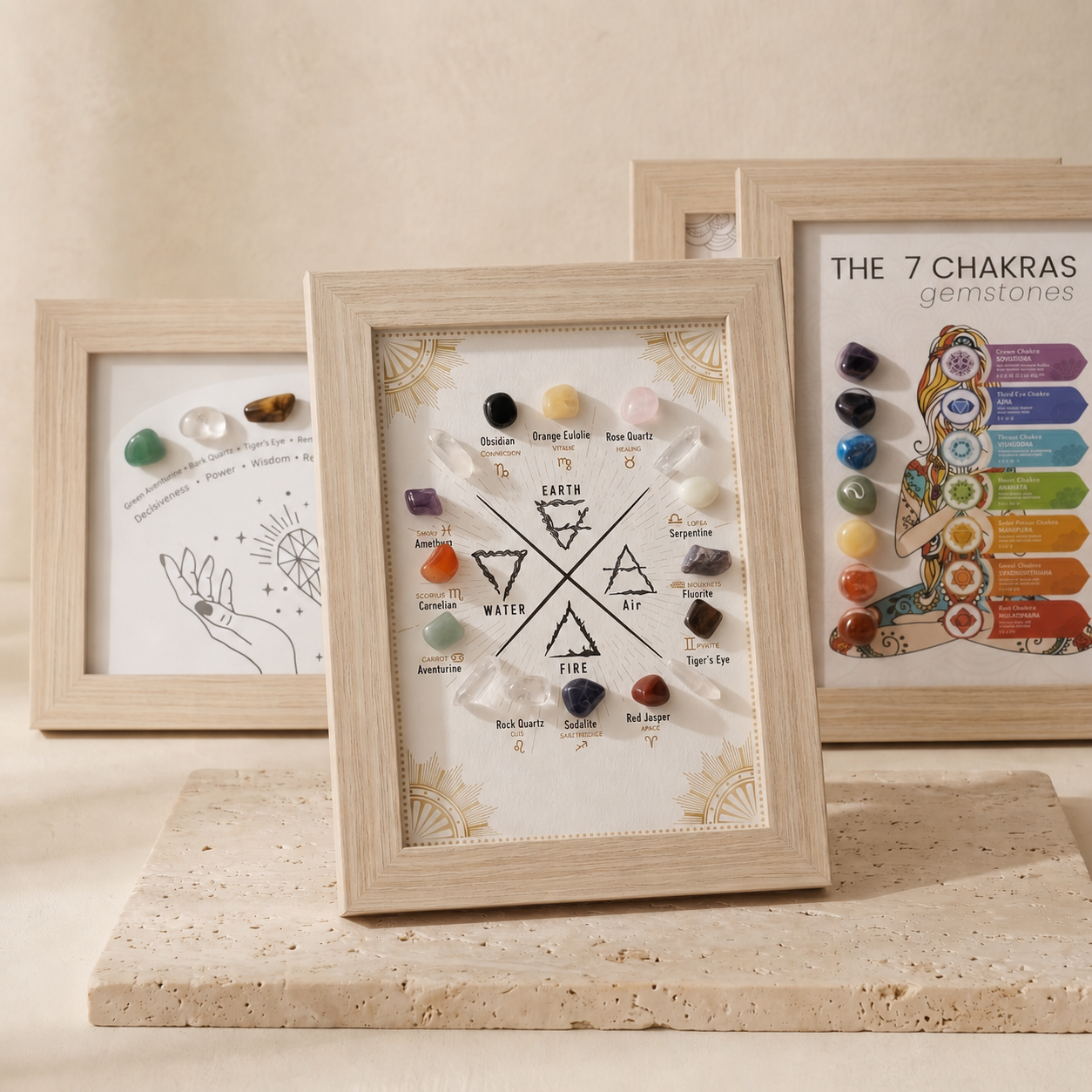 zodiac crystal display frame displayed with chakra and crystal decor frames for spiritual home styling