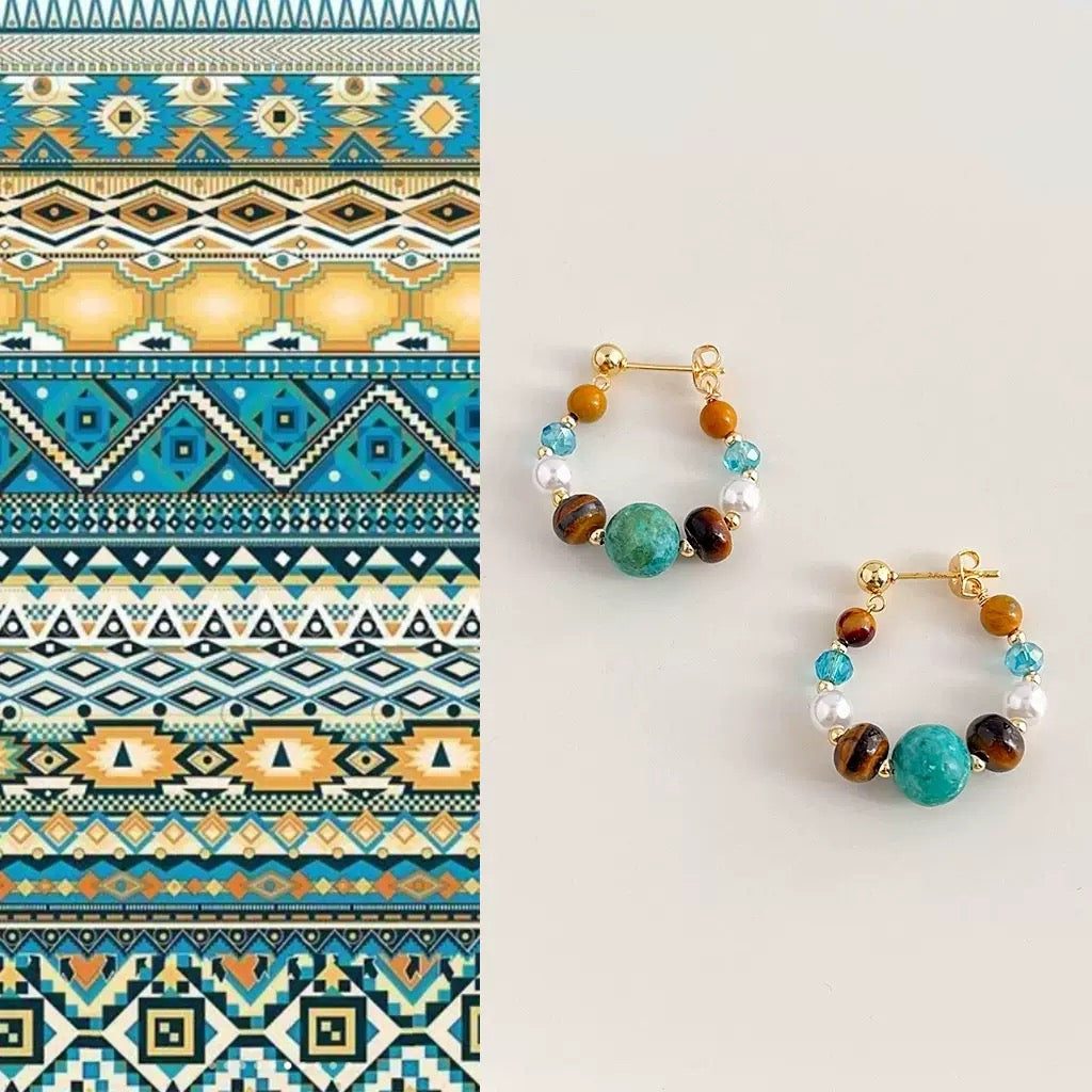 tiger eye and turquoise earrings inspired by sunlit geometric patterns and boho abundance energy