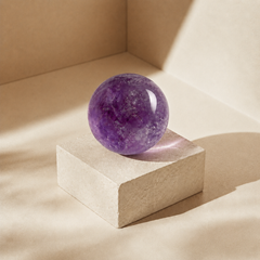 polished natural amethyst crystal sphere with glassy shine and cloud-like inner textures