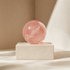 rose quartz crystal sphere for palm meditation bedside altar decor and gentle healing energy