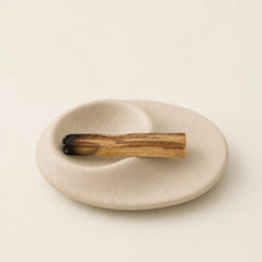 Ceramic Palo Santo and Sage Holder with textured white finish for smudging, crystal cleansing, and calming ritual decor.