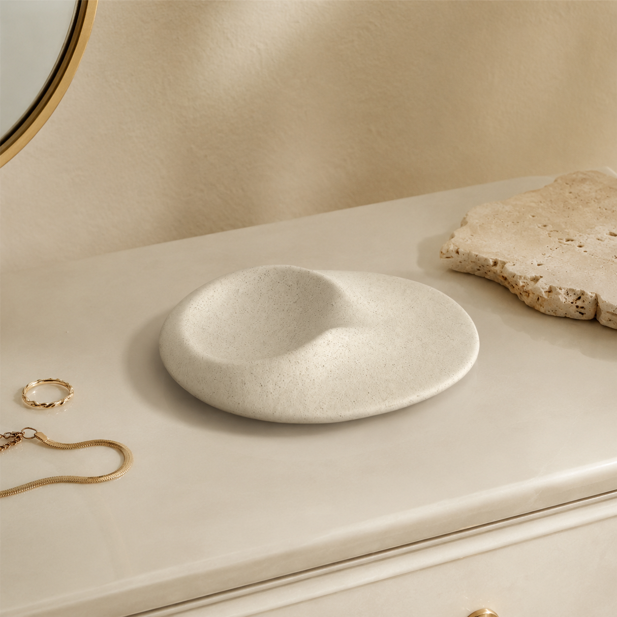 Minimalist Ceramic Smudge Burner with textured white finish styled as natural spiritual home decor on a vanity.