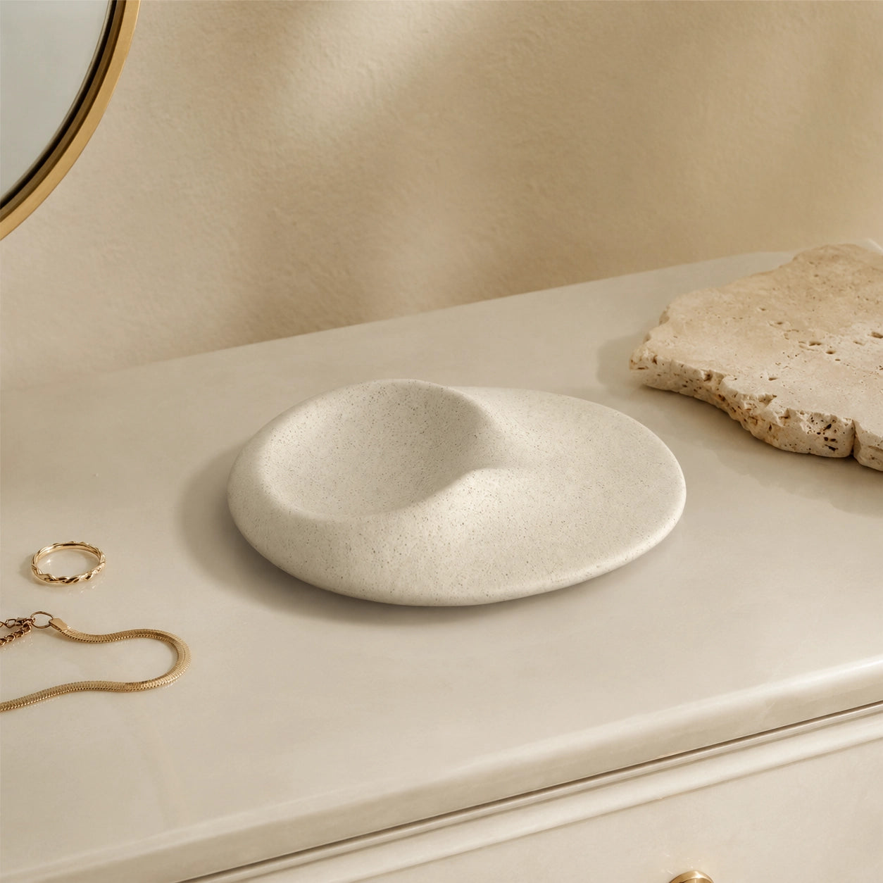Minimalist Ceramic Smudge Burner with textured white finish styled as natural spiritual home decor on a vanity.