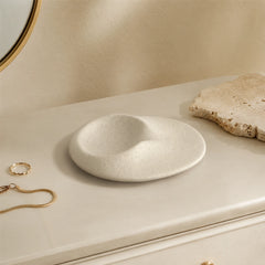 Minimalist Ceramic Smudge Burner with textured white finish styled as natural spiritual home decor on a vanity.