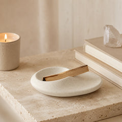 Ceramic Palo Santo and Sage Holder with textured white finish for crystal cleansing, smudging, and peaceful ritual decor.