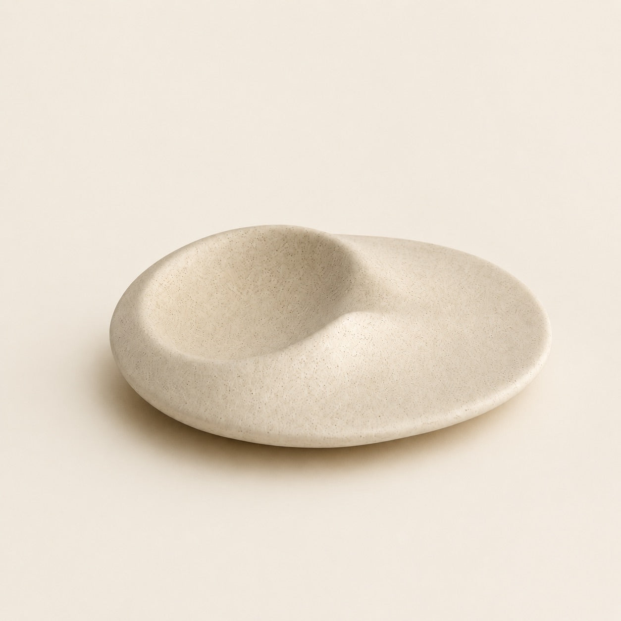 Minimalist Ceramic Palo Santo and Sage Holder with textured white ceramic finish and shallow organic shape for ritual decor.