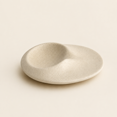 Minimalist Ceramic Palo Santo and Sage Holder with textured white ceramic finish and shallow organic shape for ritual decor.