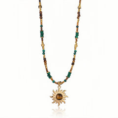 Sunflower crystal necklace with Tiger’s Eye and Lapis Lazuli inspired design for protection and inner peace