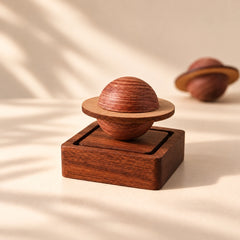 Natural wood Saturn aroma diffuser with planet-shaped top and square wooden base