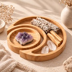 Moon and Sun wooden tray for crystals, Palo Santo and sage storage