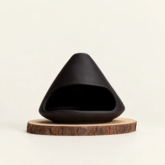 Mount Fuji-shaped Zisha clay incense burner in deep brown with wooden base