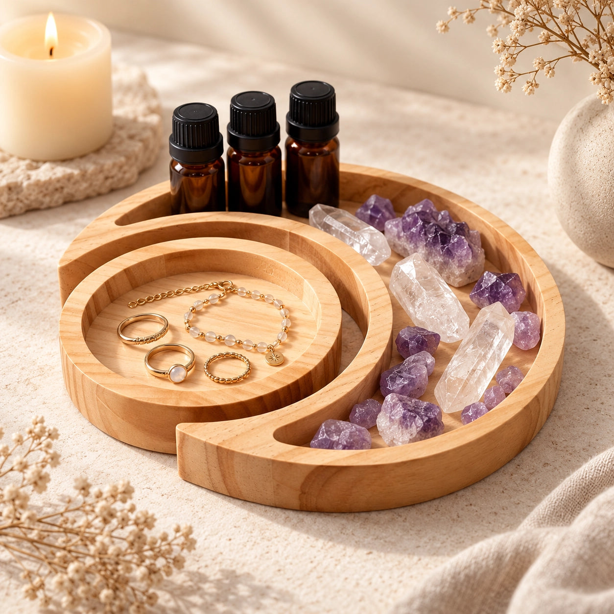Moon and Sun catchall tray for hair ties, jewelry and daily essentials