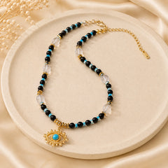 Black Obsidian Turquoise Beaded Necklace for Everyday Layering
