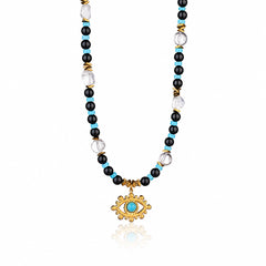 Evil Eye Obsidian Turquoise Necklace for Protection and Grounding